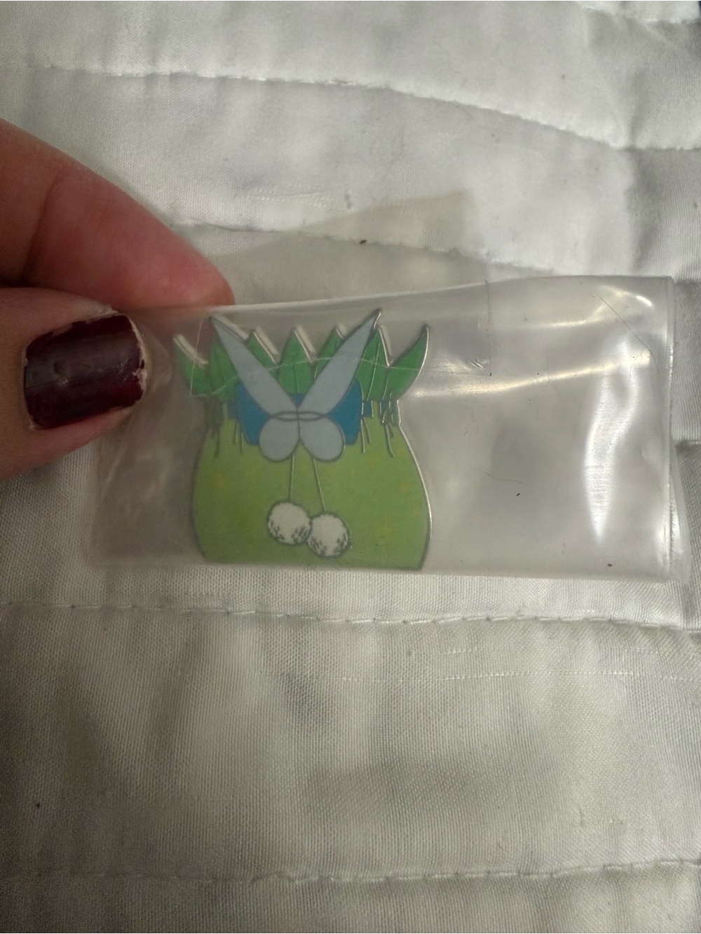 Tinker Bell Purse Cartoon Character Pin with Blue and White Bow